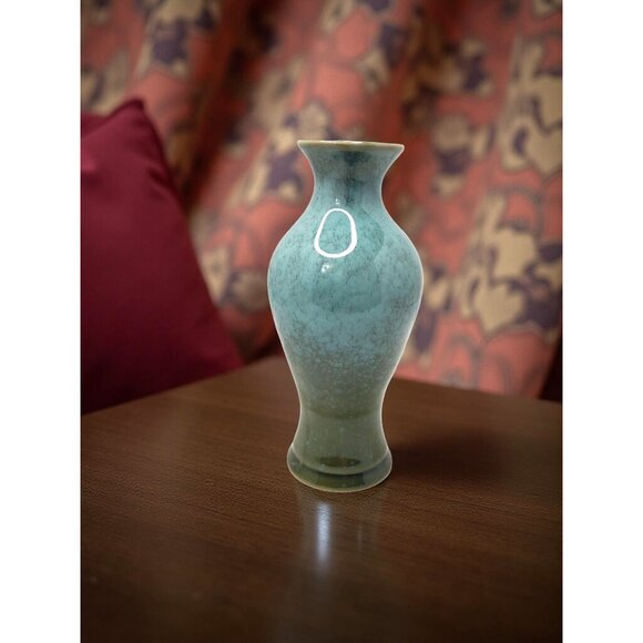 vintage clay Handcrafted aqua/green bud vase 6"H x 2"W - Picture 6 of 10